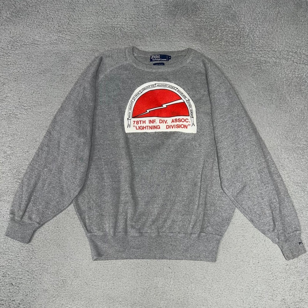 VTG Polo Ralph Lauren 78th Inf. Div. Sweater Men's Sz M Gray Lightning Division
